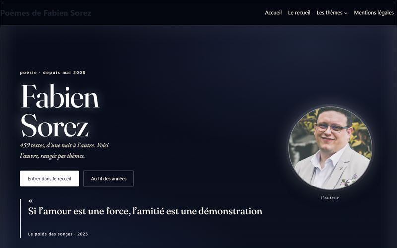 Page d'accueil du site Mes Poésies, recueil de poèmes de Fabien Sorez
